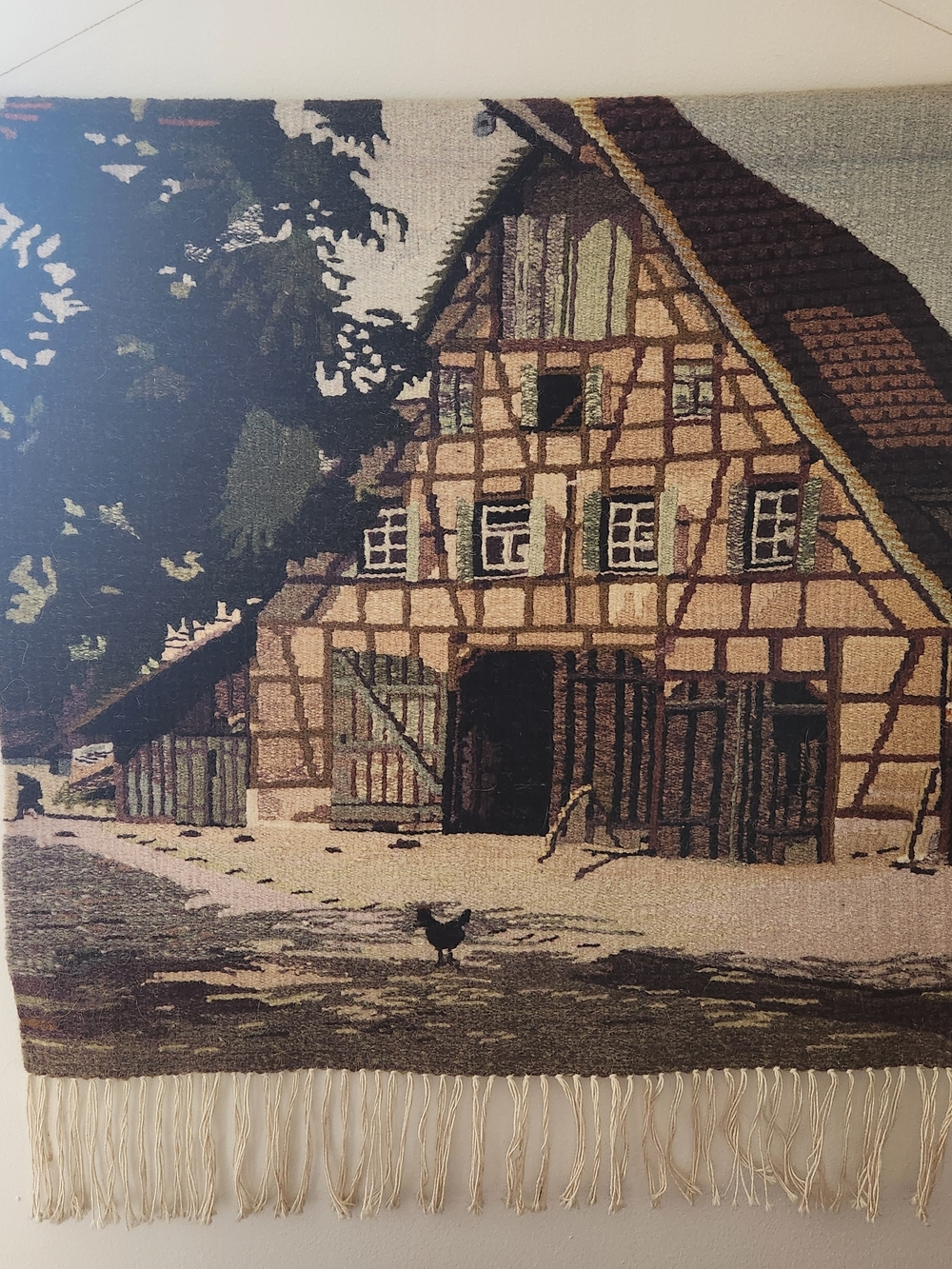 Vintage German Woven Wall Hanging Tapestry - Hoff-Interieur Farmhouse 28x28”